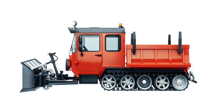 Orange snowmobile dumper truck isolated on white background png isolated on a white background