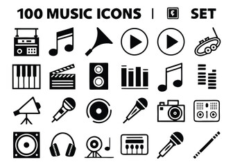 Bold Music Icon Set – Instruments, Audio Equipment, Sound & Playback Symbols