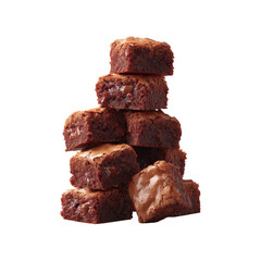A stack of delicious, chewy chocolate brownies presented on a white background, showcasing their rich texture and depth of flavor.