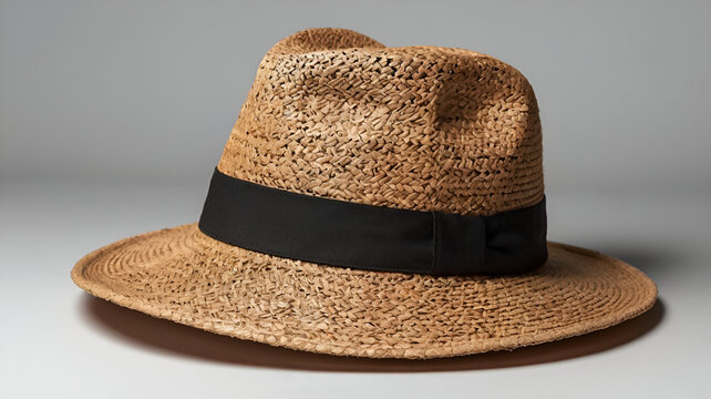 Sheff hat isolated on transparent background Tan hat with a brown and black ribbon tied around it Generate AI,

