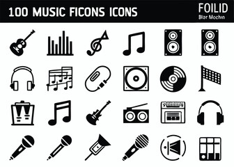 Fototapeta premium Bold Music Icon Set – Instruments, Audio Equipment, Sound & Playback Symbols