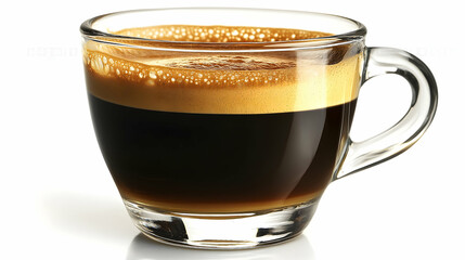 Glass cup of fresh espresso coffee beverage isolated on white