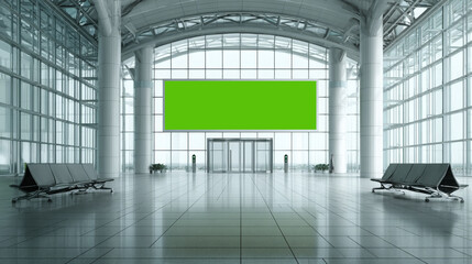 Futuristic Airport Terminal with Green Display