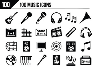 Bold Music Icon Set – Instruments, Audio Equipment, Sound & Playback Symbols