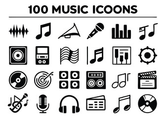 Bold Music Icon Set &ndash; Instruments, Audio Equipment, Sound & Playback Symbols