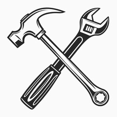 Crossed hammer and wrench tools illustration