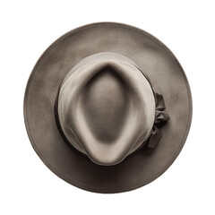 Light gray fedora hat, top view.  Soft, smooth texture