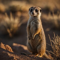 Fototapeta premium Meerkat Standing Guard on a Mound