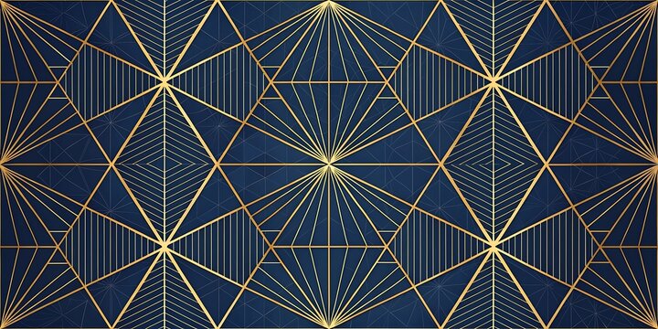Elegant gold geometric art deco pattern on navy blue