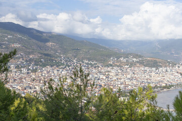 Scenic Aerial View of Alanya Harbor and City Coastline, Turkey