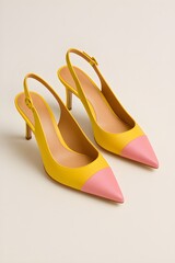 scarpe con tacco gialle e rosa