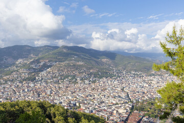 Scenic Aerial View of Alanya Harbor and City Coastline, Turkey