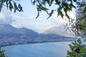 Scenic Aerial View of Alanya Harbor and City Coastline, Turkey