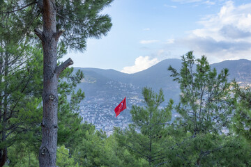 Scenic Aerial View of Alanya Harbor and City Coastline, Turkey