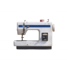 A vintage sewing machine featuring a sleek white and blue design, perfect for crafting and creativity. An essential tool for fashion enthusiasts and DIY projects.