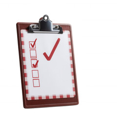 A wooden clipboard with a checklist featuring check marks on a white background, symbolizing organization, efficiency, and task management.