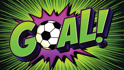 Goal Soccer Football Comic Pop Art Illustration in Green and Purple Color