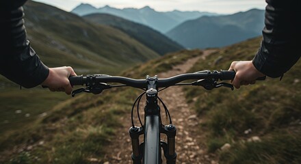 Mountain Biking Adventure Riding on Trail with Scenic Mountain Views