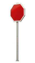 A red octagonal stop sign with a metallic pole, commonly used to signal vehicles to halt. The clean design stands out distinctly against a neutral background.