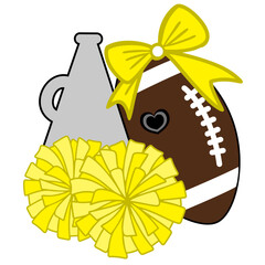 Cheerleading Vector Set: Megaphone, Pom-Poms, Football. Vector illustration.