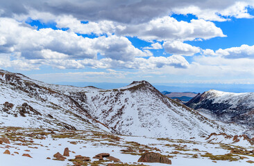 Mountain landscape in the snow in mountain Pikes Peak, Colorado, USA