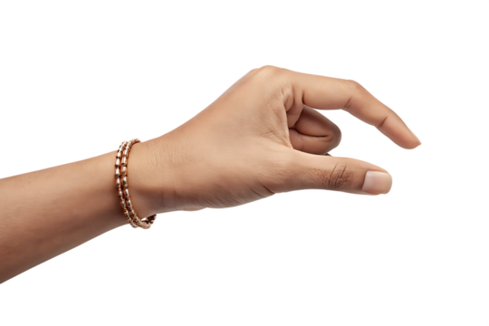 Woman's hand gesturing small size isolated on a white background