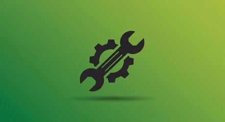 Black Wrench and Gears on Green Gradient Background