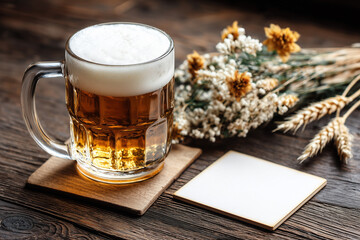 Glass of Beer with Foam and Dry Flowers