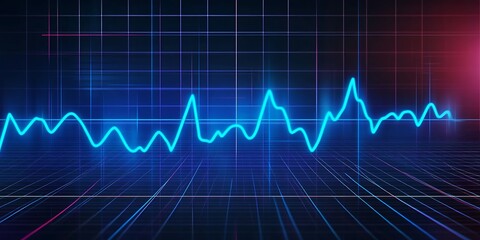 Naklejka premium Emergency ekg monitoring. Blue glowing neon heart pulse. Heart beat. Electrocardiogram. Abstract heartbeat signal icon animation grid background. Health and Medical concept