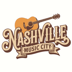 Nashville Music City A Graphic Design Featuring Acoustic Guitar