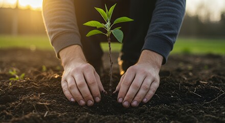 Planting Seedling in Soil by Hand for Gardening and Sustainable Growth