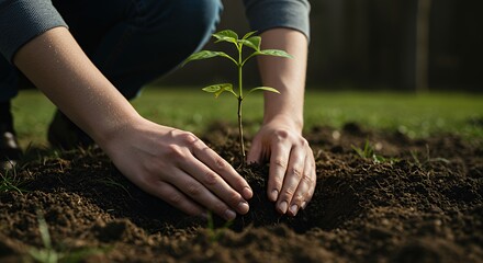 Planting Seedling in Soil Cultivating Growth and New Life