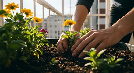 Planting Yellow Flowers in a Balcony Garden for Urban Gardening