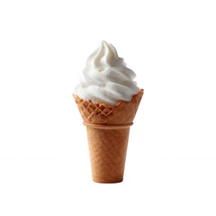 Delicious soft-serve ice cream in a crispy cone, topped with swirls of creamy white. Perfect treat for hot summer days and enjoyable for all ages.
