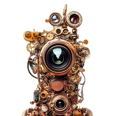 Vintage Steampunk Camera with Intricate Mechanical Gears and Lenses