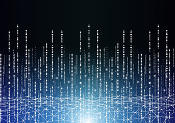 青色の幾何学ラインと光の雫のデジタル背景