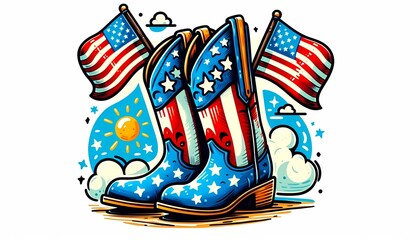 Patriotic Americana: Cowboy Boots with Flags, Celebrating the Spirit of the West