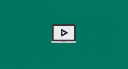 Laptop with Play Button on Teal Background