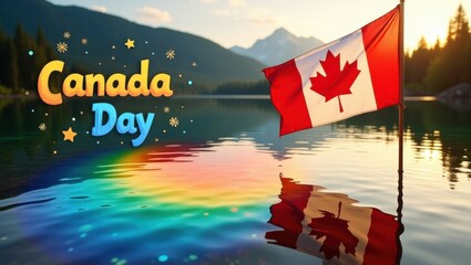 Celebrating canada day festivities at a serene lake with vibrant reflections and scenic mountains