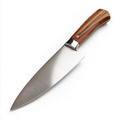 Obraz premium A chef's knife with a polished blade and wooden handle