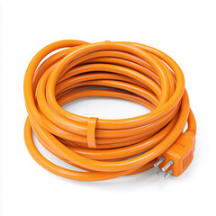 A coiled extension cord with visible plug and socket ends