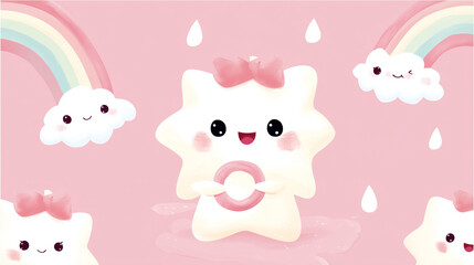 Obraz premium Pastel stars and clouds repeating pattern