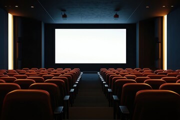 Cinema with white mockup screen and seating