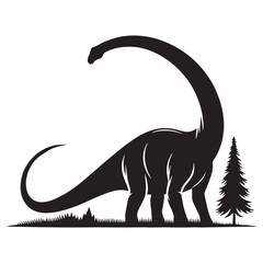 Brachiosaurus silhouette towering over trees – Brachiosaurus illustration – Minimalist Brachiosaurus vector – Dinosaur silhouette

