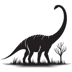 Fototapeta premium Elegant Brachiosaurus silhouette in natural habitat – Brachiosaurus illustration – Minimalist Brachiosaurus vector – Dinosaur silhouette