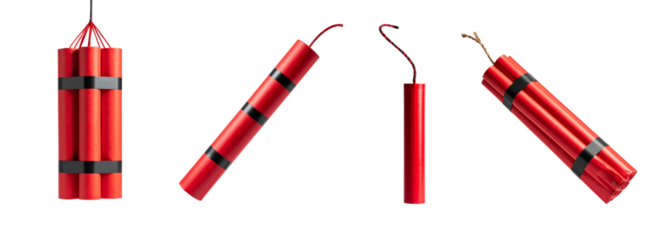 Set of red dynamite sticks for use in construction and demolition projects.