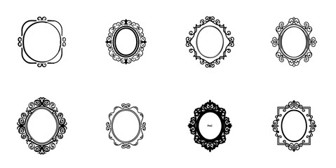 Vintage Ornate Frame Vector Set with Hand Drawn Swirls for Mirror Art Photo and Label Design
