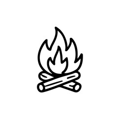 Minimalistic vector illustration of a campfire icon, ideal for outdoor adventure and camping themes. Perfect for logos, infographics, or app design. Simple line style for modern appeal.