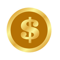 Golden Dollar  Coin Symbol Isolated on White Background