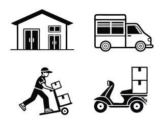 Delivery & Shipping Solid Icon Set – Courier, Truck, Order Tracking & Logistics